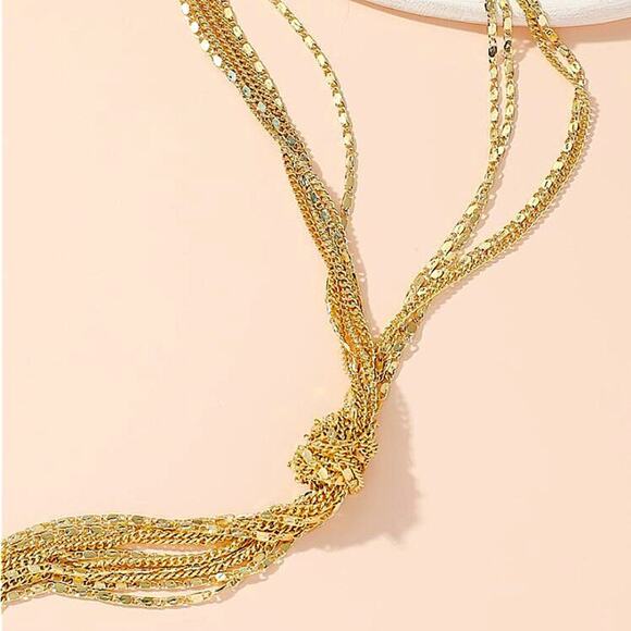Gold Y Lariat Necklace, Multiple Strand, Statement, Boho - Picture 4 of 4